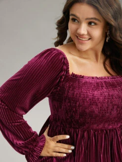 Velvet Frill Trim Shirred Square Neck Blouse 12 Velvet Frill Trim Shirred Square Neck Blouse -Bloomchic Shop 129752222 is