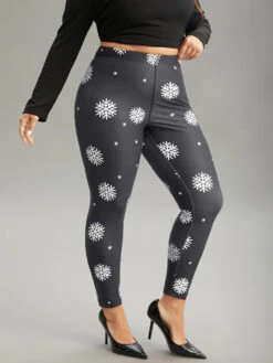 Christmas Snowflake Elastic Waist Skinny Leggings -Bloomchic Shop 130247874 pj