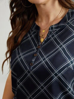 Argyle Plaid Notched Tank Top -Bloomchic Shop 130278725 tf