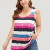 Striped Contrast Button Detail Scoop Neck Tank Top