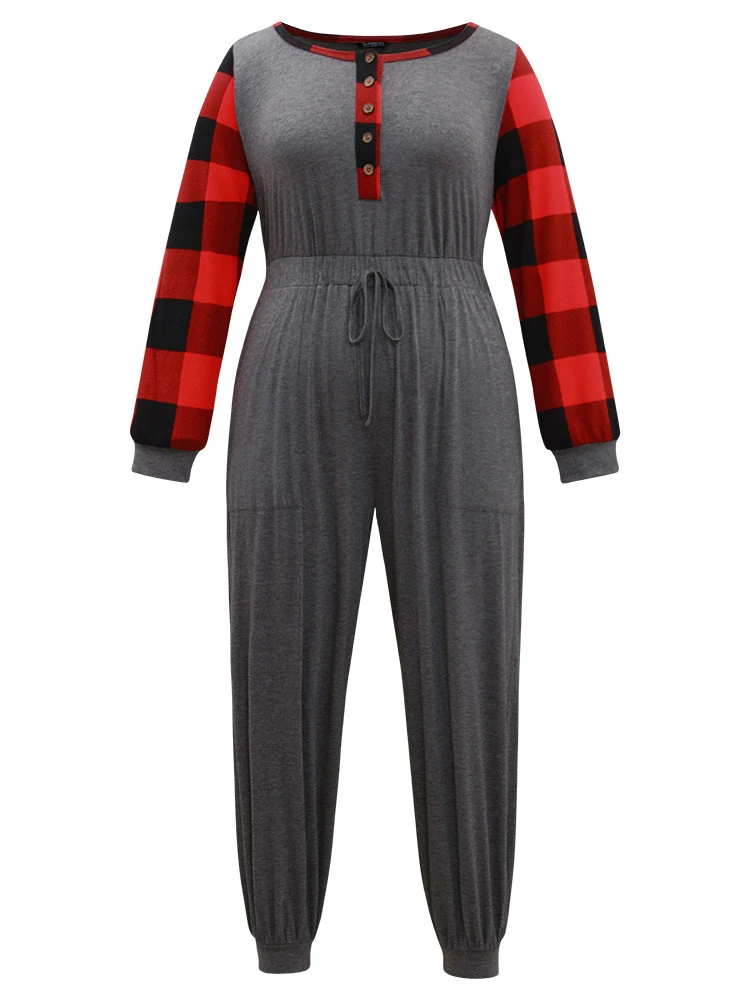 Plaid Patchwork Pocket Button Up Bowknot Jumpsuit 9 Plaid Patchwork Pocket Button Up Bowknot Jumpsuit - Image 7