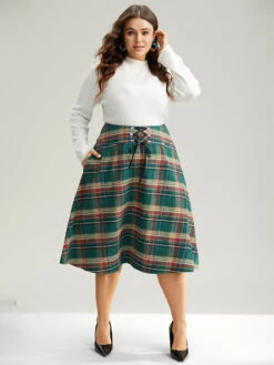 Plaid Lace Up Pocket Cropped Skirt -Bloomchic Shop 130598051 ix