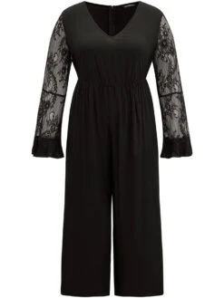 Halloween Plain Mesh Eyelet Lace Pocket Jumpsuit -Bloomchic Shop 130712589 zg