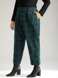 Plaid Pocket Eyelet Belted Pants 11 Plaid Pocket Eyelet Belted Pants -Bloomchic Shop 130780316 qk