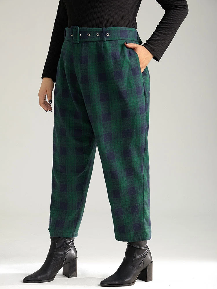Plaid Pocket Eyelet Belted Pants 5 Plaid Pocket Eyelet Belted Pants - Image 3