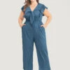 Solid Textured Ruffle Trim Cap Sleeve Pocket Knotted Jumpsuit -Bloomchic Shop 131227269 gn