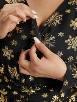 Glitter Snowflake Elastic Waist Ruched Wrap Blouse -Bloomchic Shop 13159511 mq