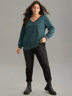 Vintage Heather V Neck Rib Knit Sweatshirt -Bloomchic Shop 131754001 ed