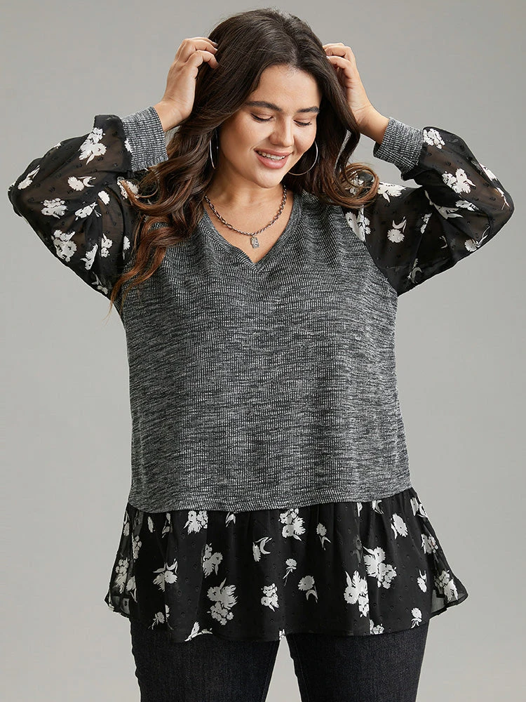 Rib Knit Plants Print Mesh T-shirt 5 Rib Knit Plants Print Mesh T-shirt - Image 3