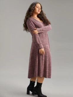 Heather V Neck Button Detail Midi Dress -Bloomchic Shop 132784204 ot