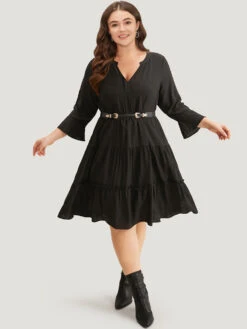 Supersoft Essentials Plain Ruffles Gathered Notched Dress