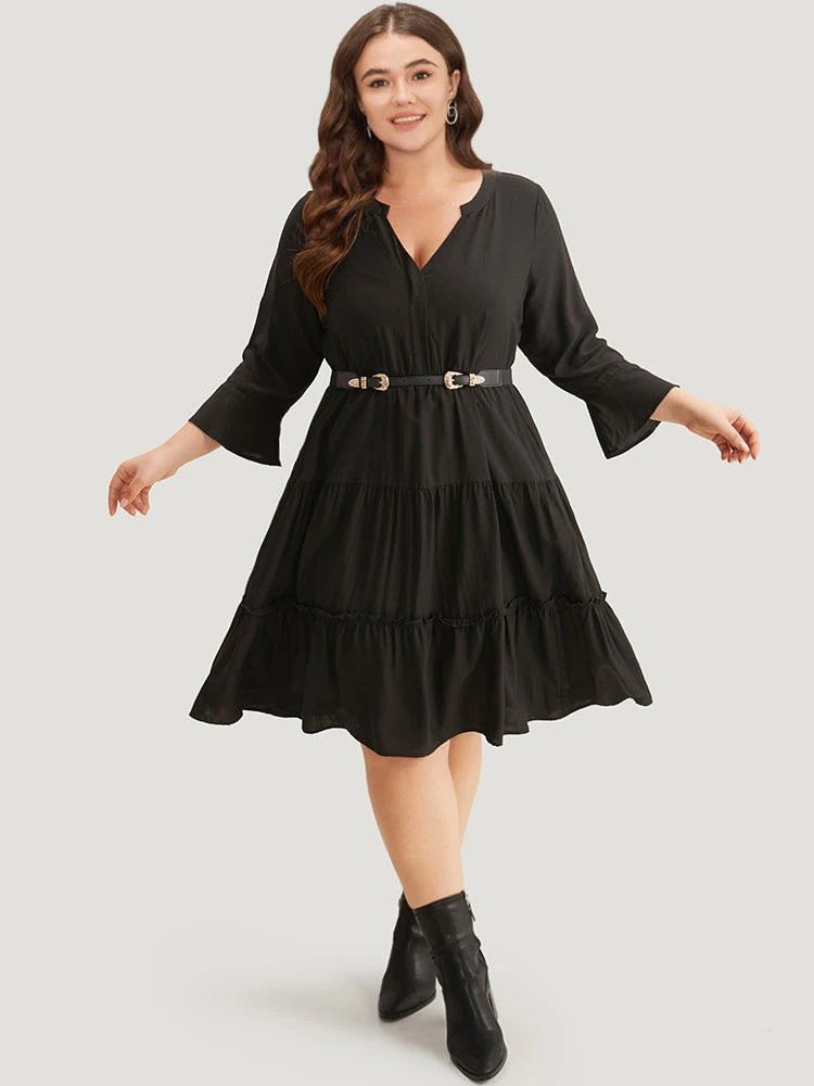 Supersoft Essentials Plain Ruffles Gathered Notched Dress 3 Supersoft Essentials Plain Ruffles Gathered Notched Dress