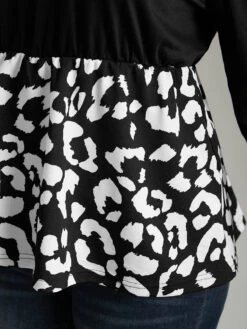 Leopard Print Patchwork Gathered T-shirt -Bloomchic Shop 134685615 zh