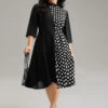 Polka Dot Patchwork Mock Neck Elastic Waist Dress -Bloomchic Shop 136108777 yy