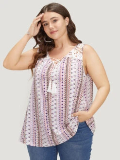 Bandana Print Tassels Lace Tank Top -Bloomchic Shop 136143804 wj