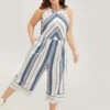 Striped Geometric Pocket Contrast Halter Neck Jumpsuit -Bloomchic Shop 136171603 ac