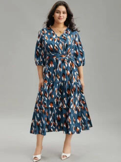 Allover Print Ruffle Layered Hem Wrap Belted Dress -Bloomchic Shop 136389166 lr