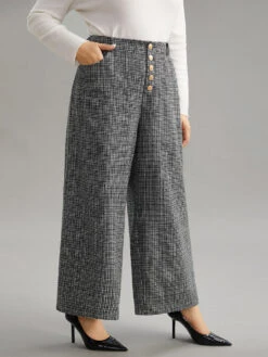 Gingham Textured Metal Detail Wide Leg Pants -Bloomchic Shop 13777169 sb