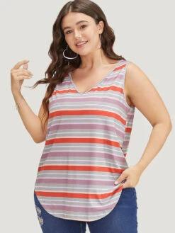Striped Contrast V Neck Arc Hem Tank Top 12 Striped Contrast V Neck Arc Hem Tank Top -Bloomchic Shop 137772900 wn