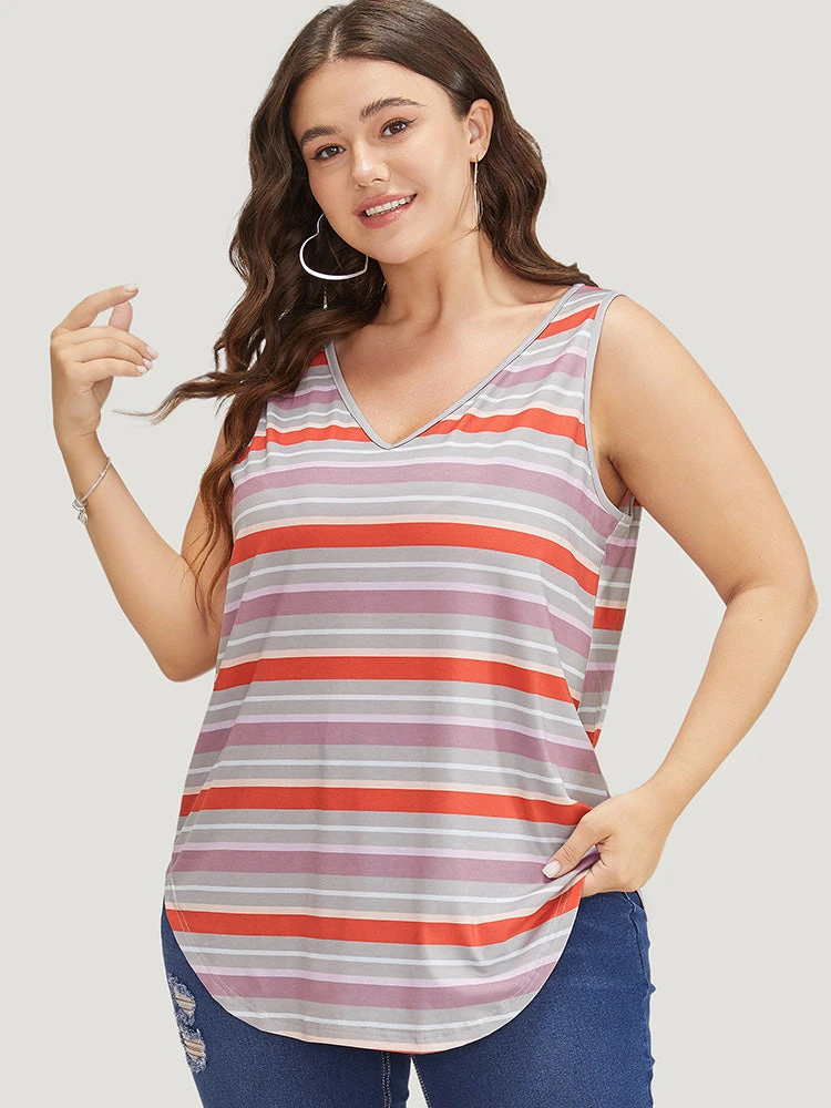 Striped Contrast V Neck Arc Hem Tank Top 5 Striped Contrast V Neck Arc Hem Tank Top - Image 3