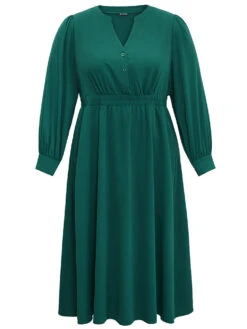 Anti-Wrinkle Shirred Gathered Notched Dress -Bloomchic Shop 13791866 ns