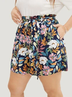 Tropical Print Paperbag Waist Pocket Belt Shorts 14 Tropical Print Paperbag Waist Pocket Belt Shorts -Bloomchic Shop 138247225 ga