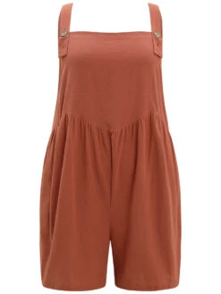 Solid Pocket Button Through Gathered Overall Jumpsuit -Bloomchic Shop 138404499 wh