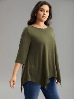 Plain Hanky Hem Crew Neck T-shirt 13 Plain Hanky Hem Crew Neck T-shirt -Bloomchic Shop 138612381 jc