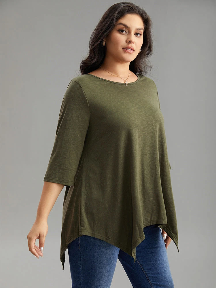 Plain Hanky Hem Crew Neck T-shirt 5 Plain Hanky Hem Crew Neck T-shirt - Image 3