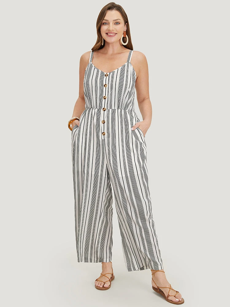 Striped Print Button Pocket Detail Cami Jumpsuit 7 Striped Print Button Pocket Detail Cami Jumpsuit - Image 5