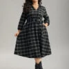 Plaid Notched Elastic Waist Belted Dress -Bloomchic Shop 141241087 bo