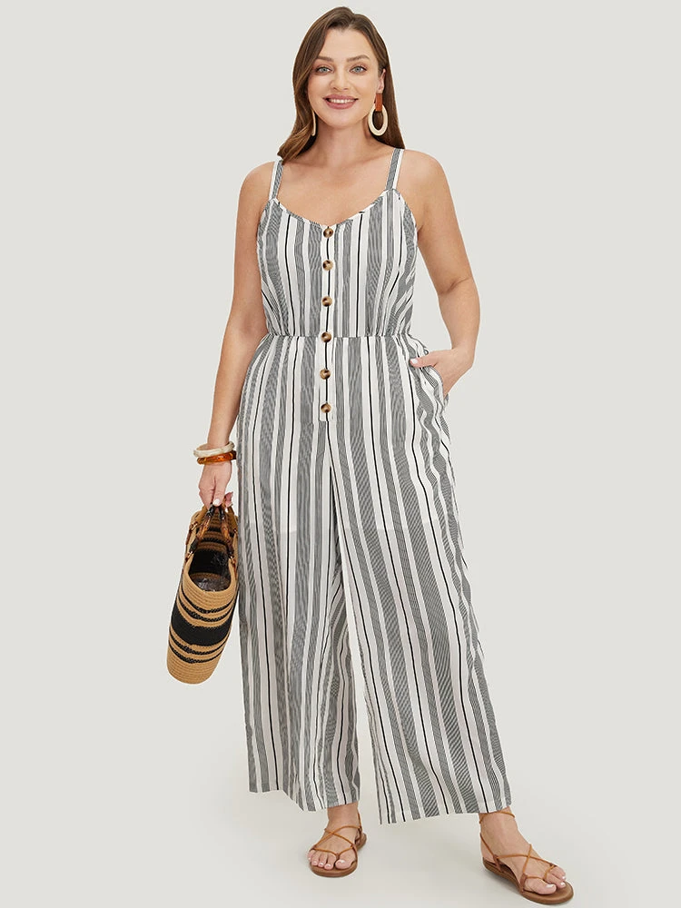 Striped Print Button Pocket Detail Cami Jumpsuit 5 Striped Print Button Pocket Detail Cami Jumpsuit - Image 3
