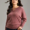 Solid Heather Keyhole Batwing Sleeve T-shirt 1 Solid Heather Keyhole Batwing Sleeve T-shirt -Bloomchic Shop 142279761 za