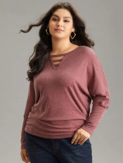 Solid Heather Keyhole Batwing Sleeve T-shirt