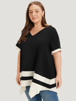 Anti-Wrinkle Two Tone Hanky Hem Blouse -Bloomchic Shop 142449119 qo c66d06fc 714f 4a9a b1f6 cebf736f65c4