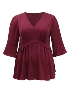 Anti-Wrinkle V Neck Gathered Ruffle Sleeve Blouse -Bloomchic Shop 142533053 lc 706fe786 f97e 4fc1 aeda 9b6814e0b6f7