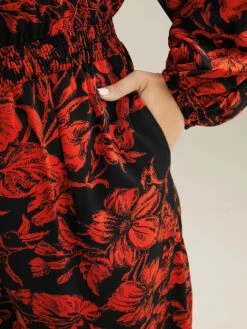 Silhouette Floral Print Notched Shirred Jumpsuit -Bloomchic Shop 143318528 jf