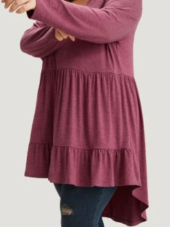 Solid Ruffle Layered Gathered High Low Hem T-shirt -Bloomchic Shop 143757742 ka