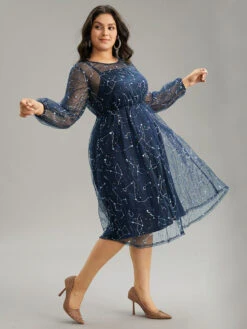 Galaxy Sequin Mesh Embroidered Patchwork Dress -Bloomchic Shop 143865722 ka