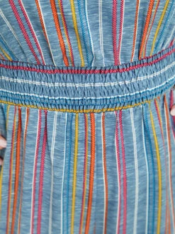 Striped Contrast Buckle Detail Pocket Shirred Jumpsuit -Bloomchic Shop 144201604 mm