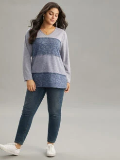 Contrast Heather Patchwork Hollow Out Thick T-shirt -Bloomchic Shop 144810450 hd