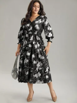 Silhouette Floral Print Glitter Wrap Shirred Dress 11 Silhouette Floral Print Glitter Wrap Shirred Dress -Bloomchic Shop 145586876 pv