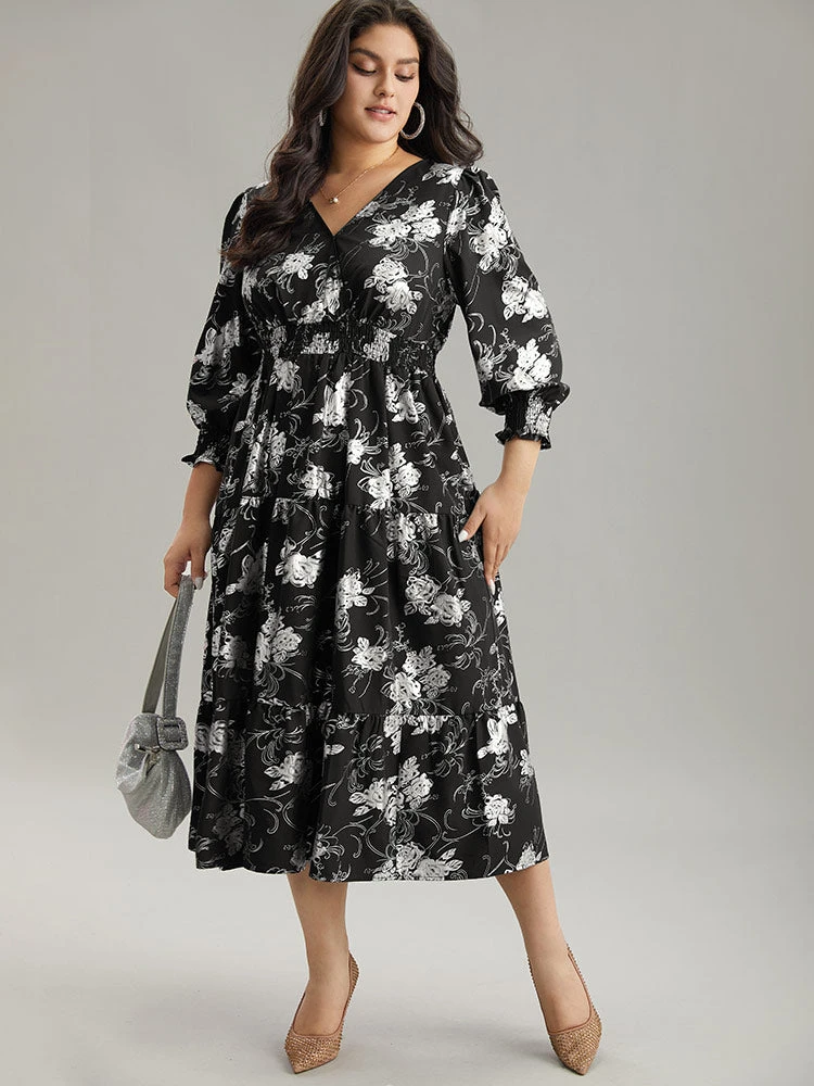 Silhouette Floral Print Glitter Wrap Shirred Dress 4 Silhouette Floral Print Glitter Wrap Shirred Dress - Image 2