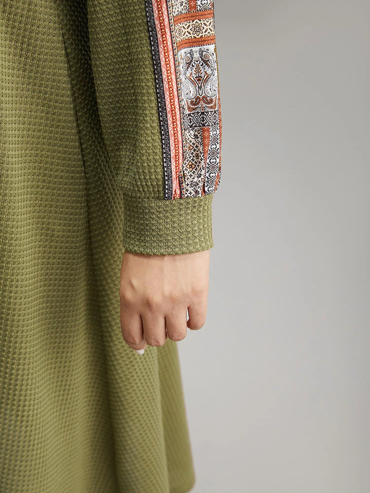 Boho Print Striped Patchwork Waffle Knit Dress 10 Boho Print Striped Patchwork Waffle Knit Dress - Image 8