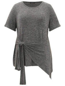 Plain Bowknot Front Heather T-shirt -Bloomchic Shop 149337783 tb