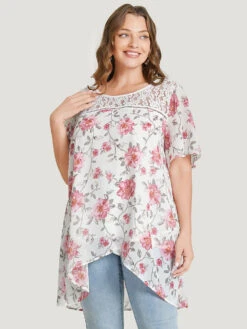 Floral Lace Ruffle Sleeve High Low Hem Blouse -Bloomchic Shop 149922279 dp 16e596c3 9d2d 41a2 8966 9126fb994b98