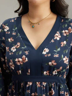 Floral Print Elastic Waist Split Hem Dress -Bloomchic Shop 150498282 yi