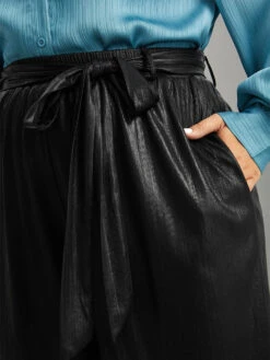 Plain Texture Belted High Rise Wide Leg Pants -Bloomchic Shop 150565694 jt