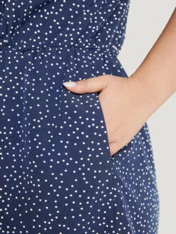 Polka Dot Ruffle Trim Tie Neck Cut Out Elastic Waist Jumpsuit -Bloomchic Shop 150604563 dx