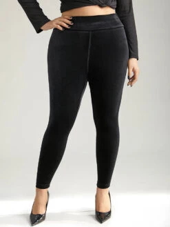 Plain Velvet Elastic Waist Skinny Leggings